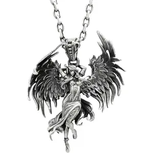 Vintage Angel Wing Pendant Necklace for Men & Women, Silver Plated Copper Gothic Guardian Necklace, 45cm Chain, Fashion Jewelry xo kitty mom