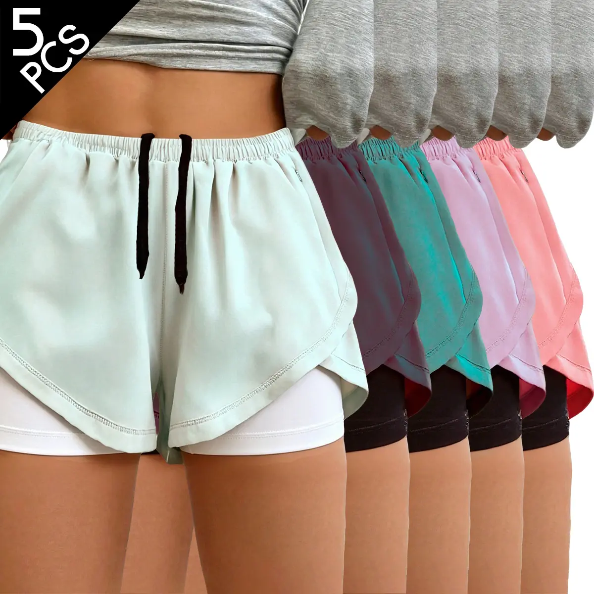 Women's 5PCS High Waisted Butterfly Shorts - Quick-Dry Athletic Wear with Built-in Underwear