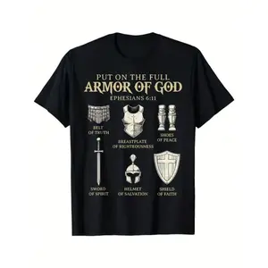 Men's Christian Full Armor Of God Graphic T-Shirt With Inspirational Design Fit For Daily Wear, Travel & Fitness, Travel Clothing Religious Theme Dyesublimation Print