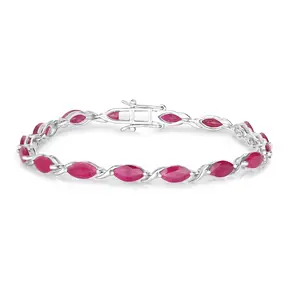 10K White Gold Genuine Ruby Birthstone Tennis Bracelet