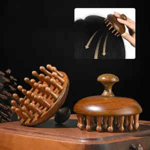 Sandalwood Scalp Massage Comb | Finger Ring Meridian Brush, Anti-Static Guasha Tool for Head & Full Body