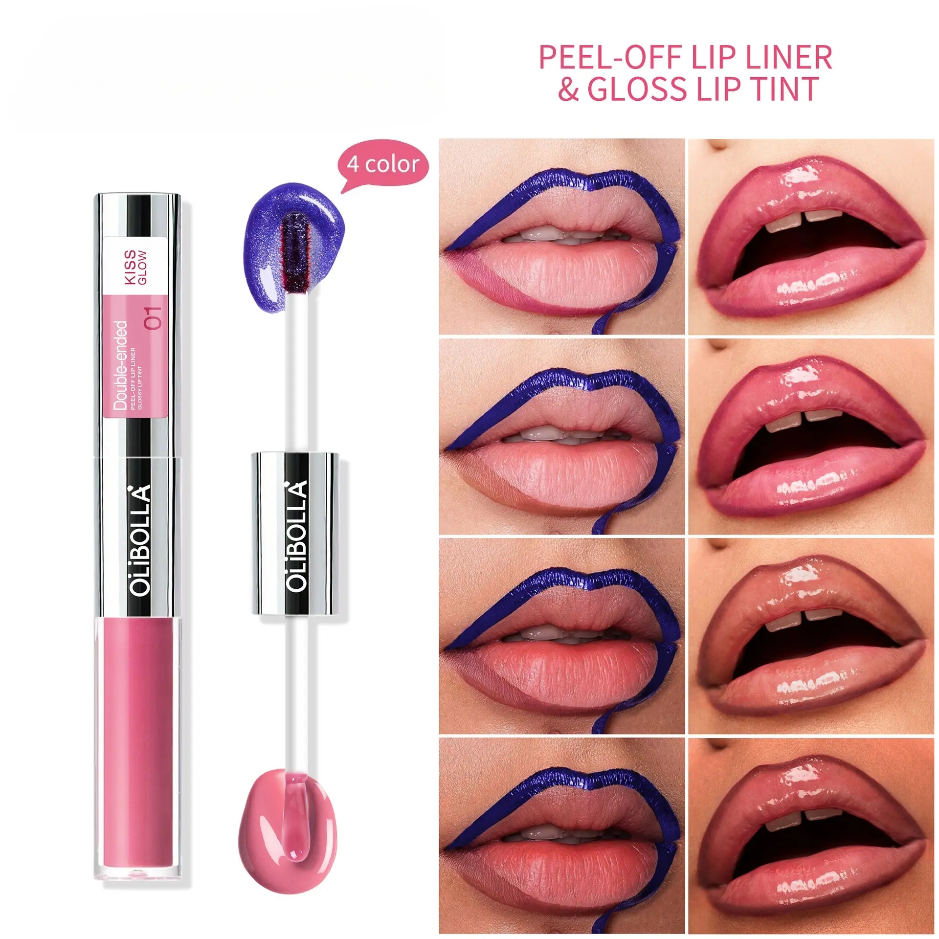 Pearlescent Blue Double Head Tear Off Lip Color Lip Glaze, Shimmer Lipstick, Lip Gloss Tint, Waterproof Non Stick Cup Peel Off Lipliner, Peel Off Durable Waterproof Non Stick Cup Easy Color Tear Off Lipstick, Lip Products Makeup