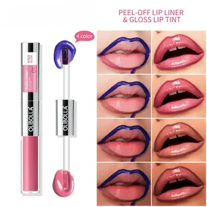 Pearlescent Blue Double Head Tear Off Lip Color Lip Glaze, Shimmer Lipstick, Lip Gloss Tint, Waterproof Non Stick Cup Peel Off Lipliner, Peel Off Durable Waterproof Non Stick Cup Easy Color Tear Off Lipstick