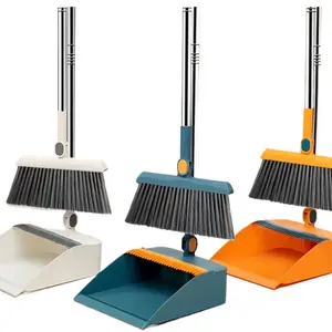 3 in 1 Rotating Broom Set Magnetic Foldable Broom Dustpan Combo Thickened Enlarged Non Stick Hair Soft Bristles Household Cleaning Tool for Home Living Room Bedroom Pet Hair Blue Orange White House Cleaning Tools