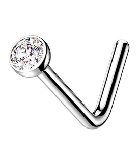 CZ Top L Bend Titanium Nose Ring