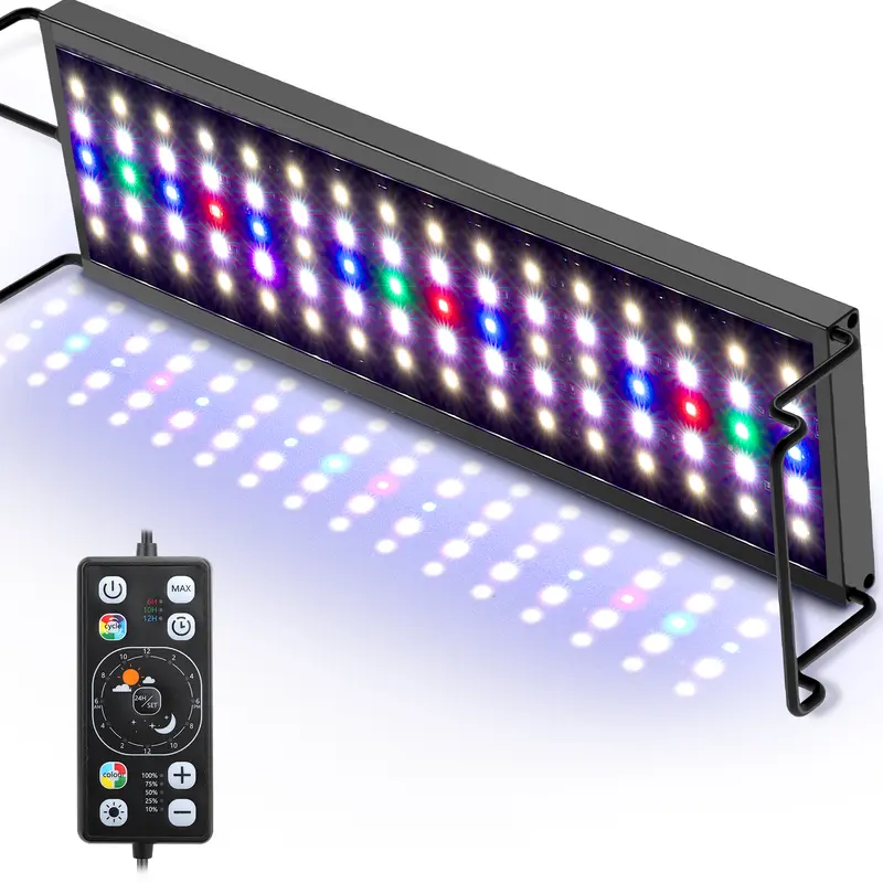hygger Full Spectrum Aquarium LED Fish Tank Lamp, Aluminum Alloy Extendable Bracket with 7–54in/7~54in Fit, 24/7 Day-Night Cycle Mode, Auto On/Off Timer, 7 Color Options, Dimmable for 7-54in Tanks