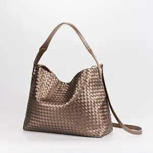 Woven Soft Leather Hobo Slouchy Bag - Handcrafted Large Tote Scandinavian bag In Stock Boho Tote Bags Crossbody Casual