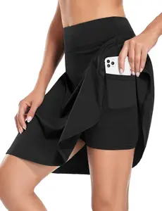 Women's Modest Skirt 20" Knee Length Skirt Skorts with 4 Pockets Lightweight Travel Long Skirt with Inner Shorts