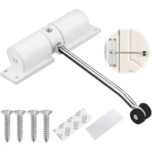 Adjustable Zinc Alloy Automatic Spring Safety Door Closer, 30kg Capacity Adjustable Closing Door Hinge, White