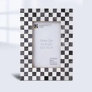 Handicraft Home Handmade Checkered Picture Frame Bone Inlay Grey White in 2 sizes