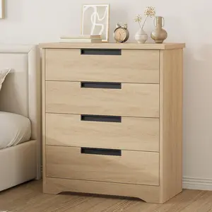 4 Drawer Nightstand for Bedroom, Modern Bedside Table with Built-In Handles, Wooden Side End Table with Storage Drawers, Anti-Tip Organizer Cabinet for Living Room Bedroom Entryway Nursery in Multiple Finishes