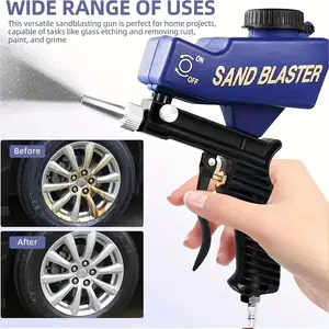 No-Shed Paint Brush for Walls, Ceilings, Wood & Metal Surfaces, Portable Pneumatic Sandblasting Gun with Adjustable Flow, Rust Removal Tool and Brushes Included