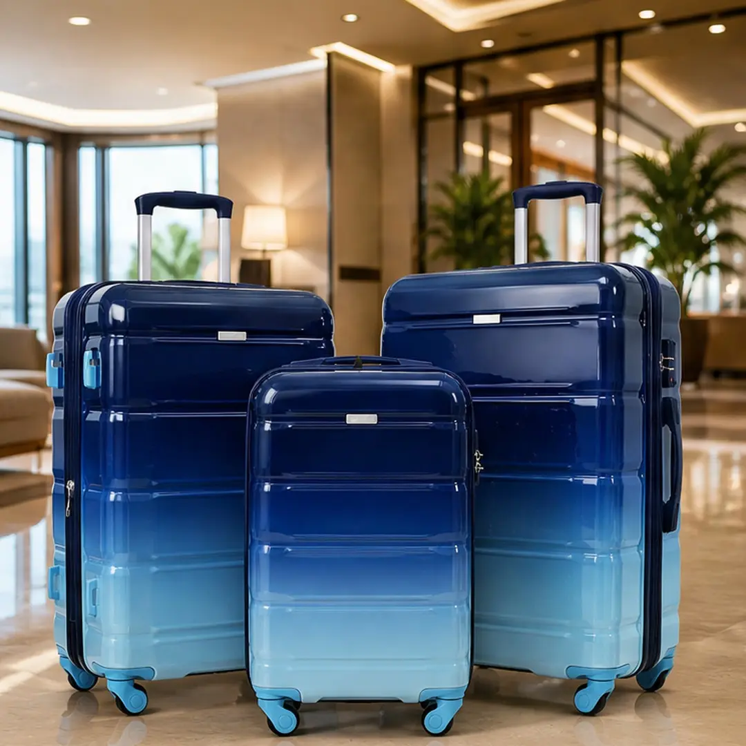 ARCH 3-Piece Luggage Set 20-Inch Carry-On with USB Port, ABS+PC Hard Shell Suitcase with Spinner Wheels, Airline Certified Travel Bag, Gradient Blue, Lightweight Durable Luggage for Travel, Business, Vacation, Packing Organizer, Blue Color Options