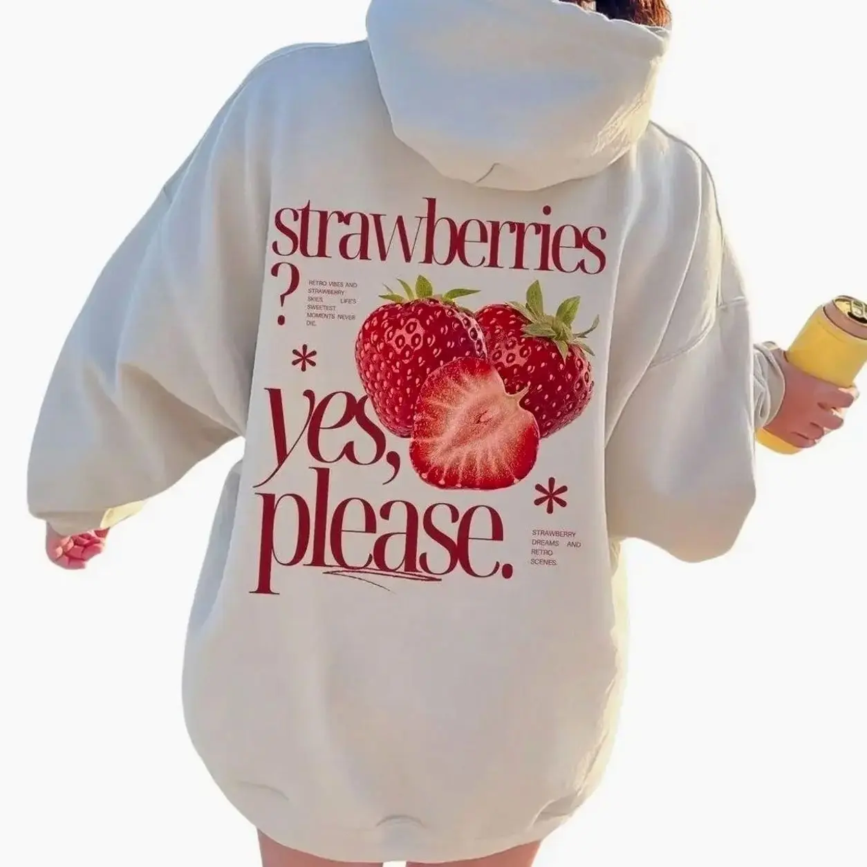 Retro Strawberry Beach Hoodie Aesthetic Berry Sweet Graphic Pullover Hoodie Oversized Summer Vibes Sweatshirt Women & Men Gift for Strawberry Lovers