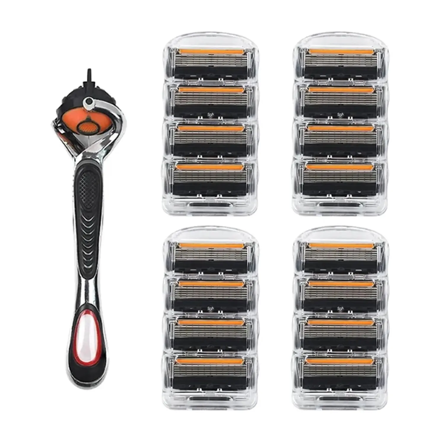 Men's 5-Layer Razor Blades Kit for Traditional Daily Facial Wet Shaving - Ultra-Smooth Vintage Experience, 1 Handle with 48 Refills