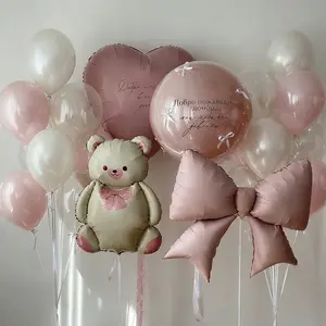 29pcs Cartoon Teddy Bear Aluminum Foil Balloons, Balloon Set, Bow, 30 Inch Heart Balloons, Party Decor, Wedding, Birthday, Photo Props