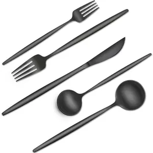 40 Pieces Black Silverware Set, Stainless Steel Flatware Set Service for 8, Tableware Cutlery Set, Utensils for Home Restaurant Hotel, Include Knife Fork Spoon Set, Dishwasher Safe