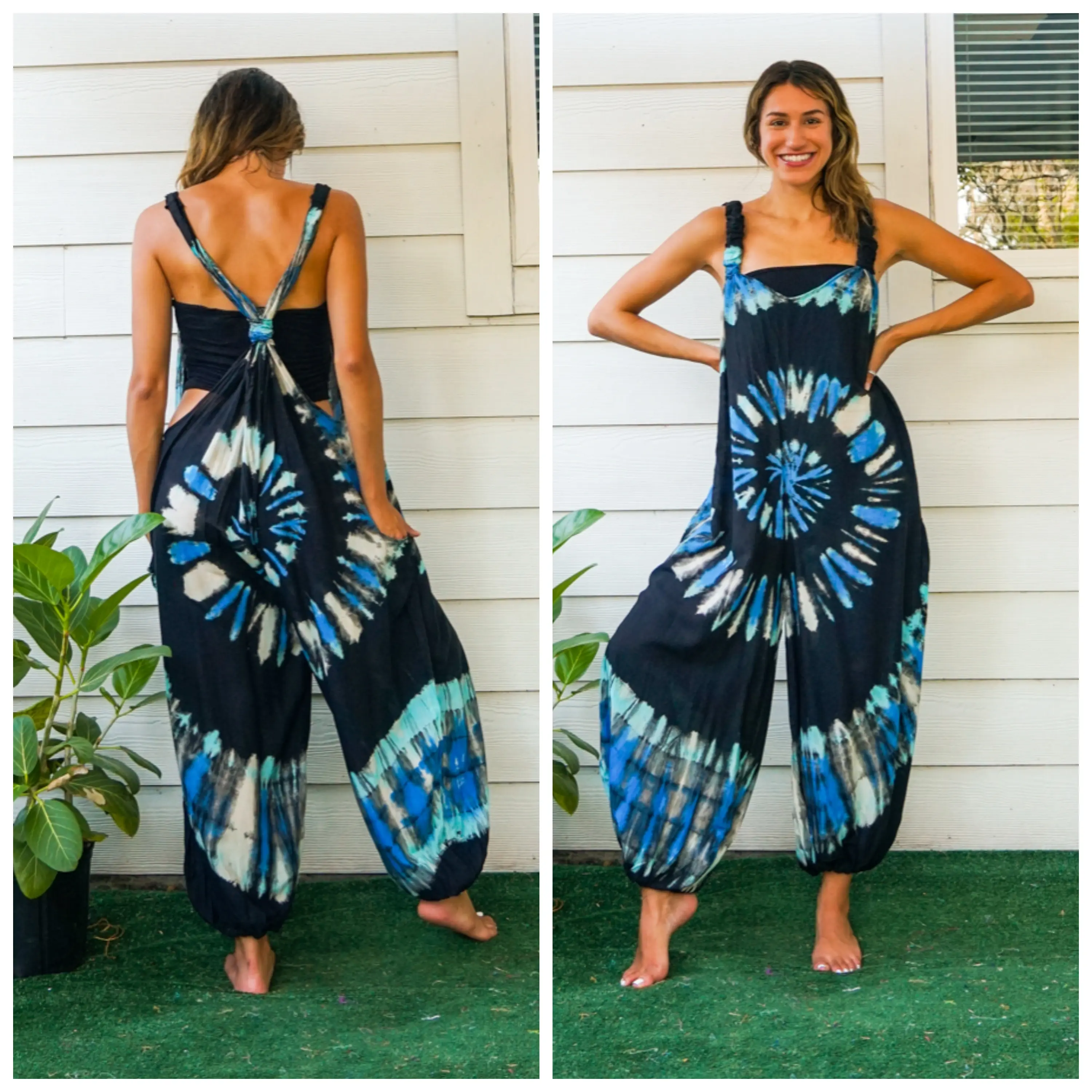 Tie Dye Hippie Dungarees Overalls Jumpsuits Rompers Pants