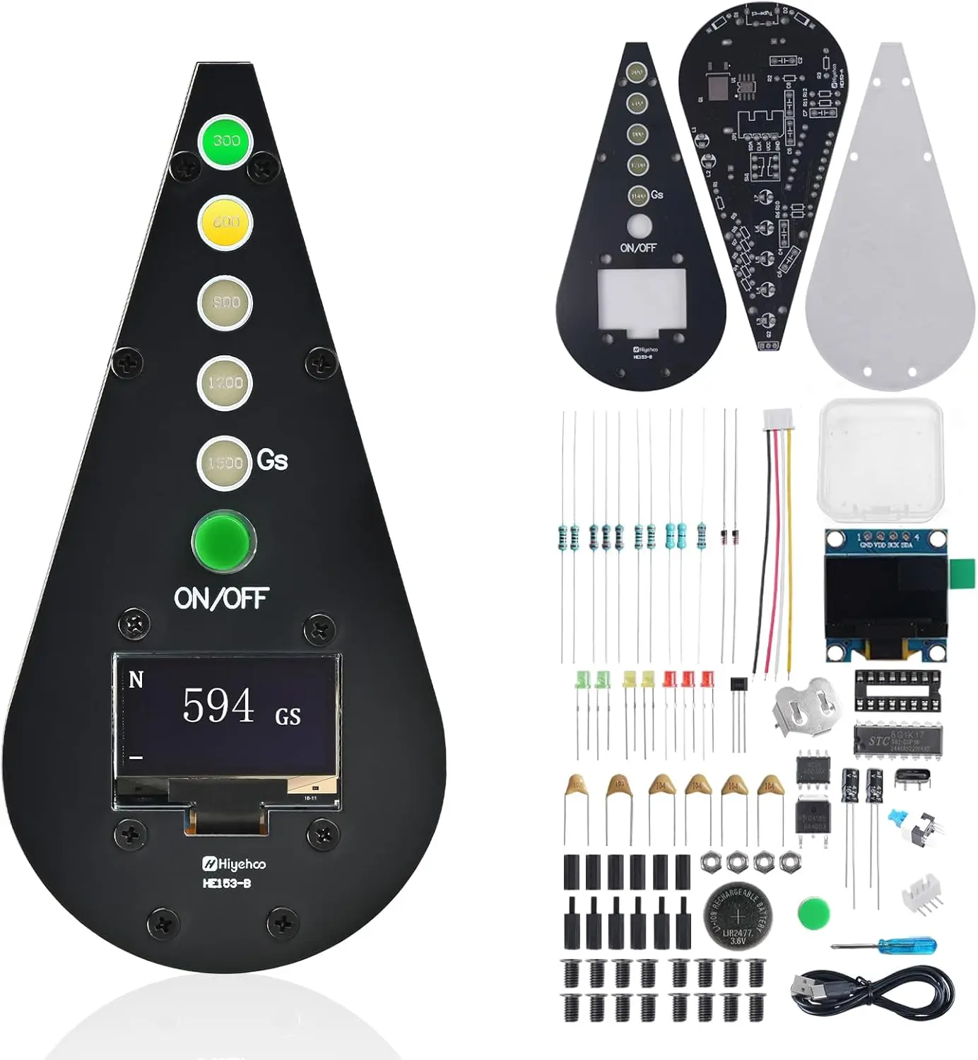 Soldering Practice Kit DIY Magnetic Field Detector , Electronics Project with Hall Sensor & OLED Display, Rechargeable STEM Science Kit for Teens & Adults, Detect Magnetic Strength & N/S Poles