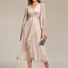 Ever-Pretty 2026 Fall Classy Polyester Sheen Chiffon Midi Formal Dress for Women - Deep V-Neck, Long Sleeves, Twist Knot Waist, Easy Care, Size Inclusive Formal Wear, Versatile Wedding Guest Dress 01977, Dresses For Women