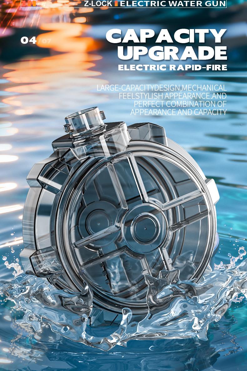 LED Light-Up Tactical Water Gun, Powerful Automatic Electric Squirt Blaster with Luminous Flame Effect, 32+ FT Long Range Battery Powered Toy for Summer Battles