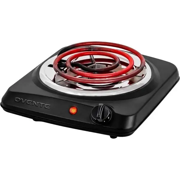 OVENTE 1000W Stainless Steel Electric Hot Plate, 6-in Coil Single Burner BGC101B, Portable Countertop Cooktop with Metal Housing, 5-Level Temp Control, Quick Heating, Indicator Light, Easy-to-Clean, Compact