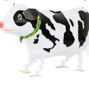 Walking Cow Balloon - Adorable Animal Figure with Green Rope, Ideal for Kids' Activities and Playtime