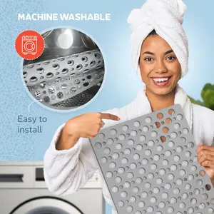 TEMIR Non Slip Bathtub Mat for Shower, Anti Skid Safety Mat with Strong Suction Cups, Quick Drain Holes, Machine Washable, Soft Bathroom Mat for Elderly & Kids, 30x17 in, Gray - Summer Sale