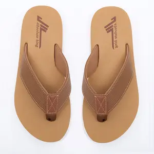 Men's Classic Khaki Flip Flops - Faux Leather Strap, Lightweight, Casual Beach Sandals, Shoe, Footwear