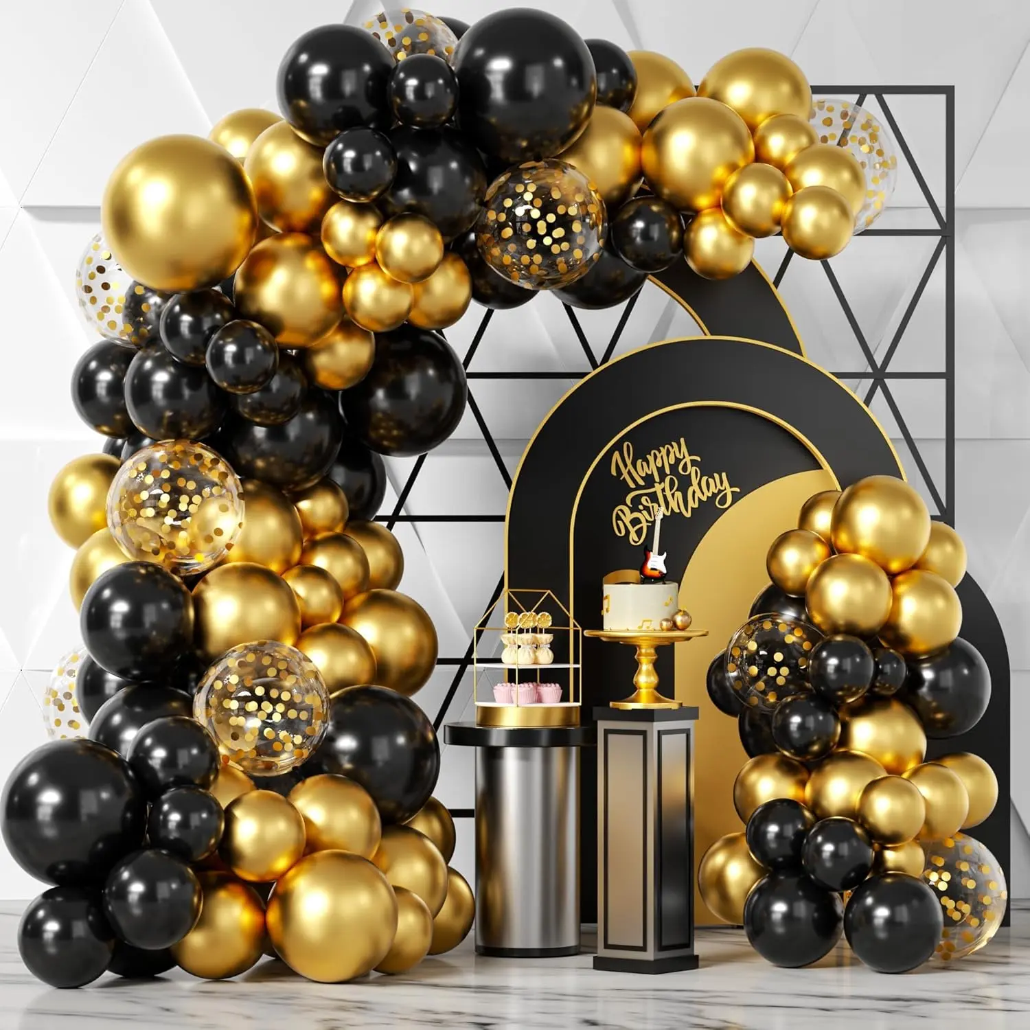 Black Gold Balloons Garland Kit, 100Pcs Black Gold Metallic Chrome and Gold Confetti Balloons Arch with Tape for New Year 2026,Wedding, Birthday,Graduation,Special Events Party Decoration