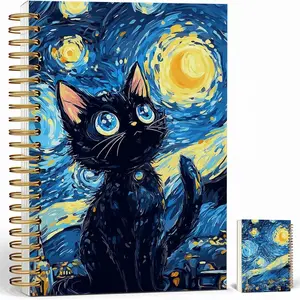 Notebook Journal for Women - A5 Spiral Notebook with Black  Starry Night Art Print Design, Funny  print Journal, Lined Paper, Office & School Supplies,  Gifts for Women Birthday, Christmas (Black )