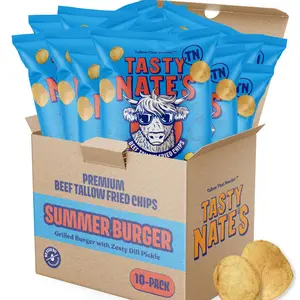 Tasty Nate’s Beef Tallow Potato Chips – Summer Burger Flavor, Kettle Chips Fried in 100% Beef Tallow, Seed Oil Free, Gluten Free Healthy Snacks, 7oz - Pack of 10