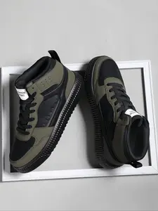 Men's Colorblock Lace Up Low Top Sneakers, Casual Comfortable Breathable Sports Running Shoes, Male All-match Round Toe Shoes for Daily Wear, Closed