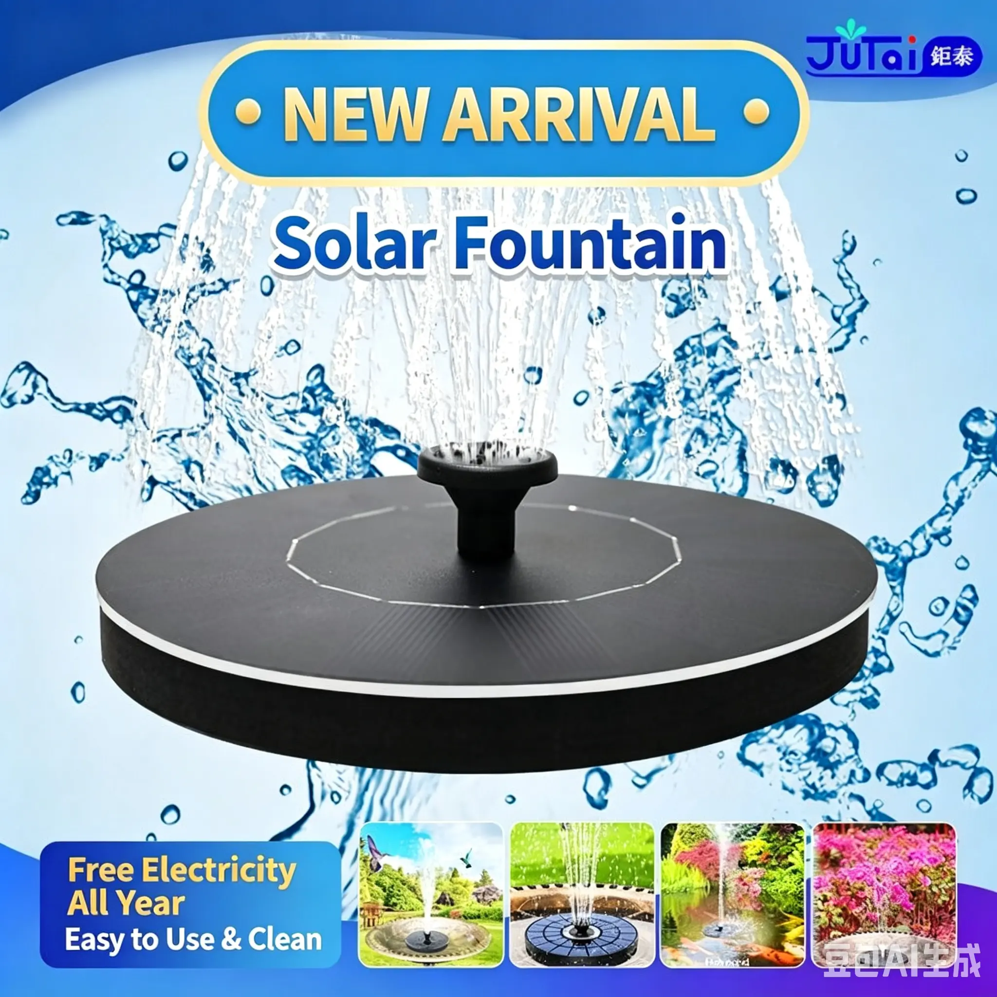 Cordless Solar Powered Floating Combination Fountain, Colorful Decorative Fountain for Outdoor Garden & Bathroom