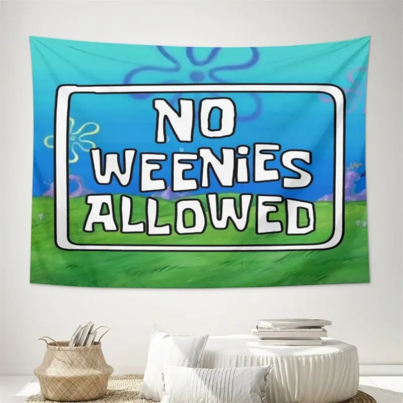 Cotton-Linen-Synthetic Decorative Lightweight Tapestry - No Weenies Allowed Pattern, Preppy Cute Aesthetic Wall Hanging Banner, Durable High Color Fastness All-Seasons Wall Decor for Teen Girls, Beach & Dorm Supplies
