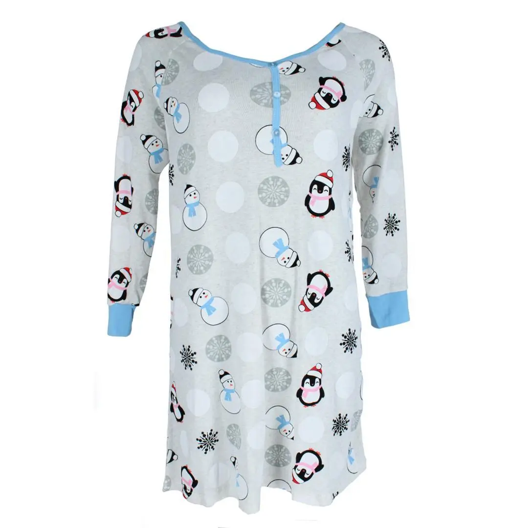 Not a Morning Person Women's Snowman Henley Long Sleeve Nightshirt, Nightshirts