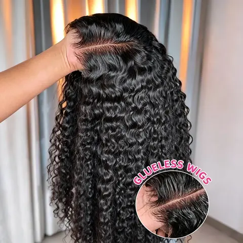Women's Glueless Human Hair Lace Frontal Wig - 180 Density Deep Wave, Pre-Cut, Pre-Plucked, Adjustable, Ready-to-Wear, with 4x4,5x5,6x4,7x5,9x6,13x4,13x6 Lace Closures, Curly Option, Wigs for Beginners #SohoChic#tiktokshopstockup