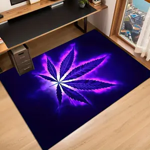 Neon Leaf Rectangular Rug: HD Printed, Double Lock Edge, Machine Washable. Non - Slip for Living, Bed, Kitchen & Laundry Rooms. Ideal Birthday Gift