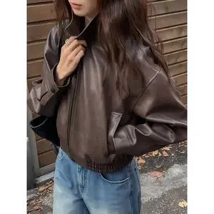 Women's autumn fitted leather jacket, short regular jacket, winter essential, fashionable women's casual jacket, women's clothingRAIMENTRY