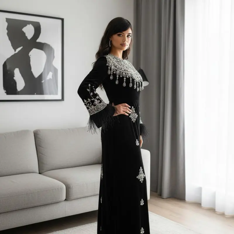 Luxury Black Velvet Afghan-Inspired Gown Luxury Black Velvet Afghan-Inspired Gown