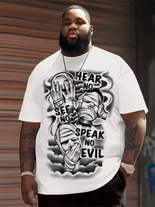 【Plus Size】 Men's Regular Fit Mummy Print Round Neck Tee, Casual Style Tee, Casual Short Sleeve Crew Neck T-shirt for Daily Wear, Men's Clothing, Menswear, Streetwear, for All Seasons, Top