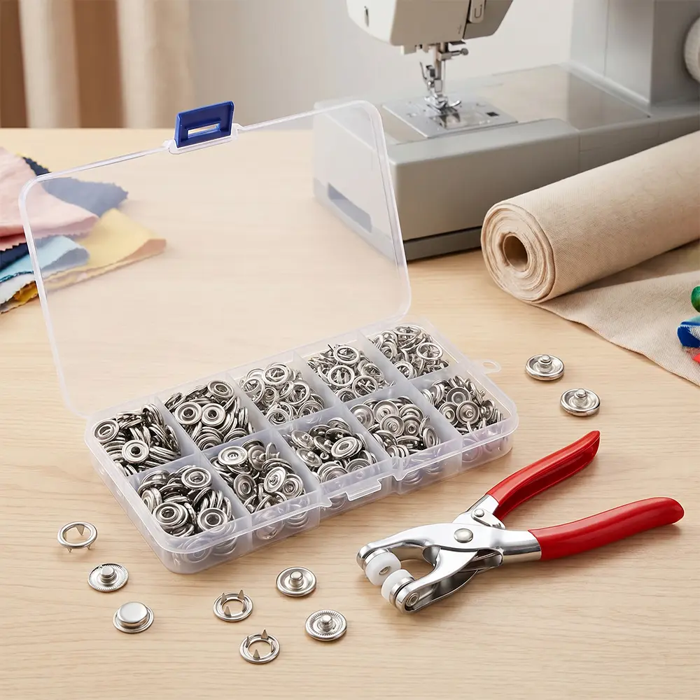 Metal buckle set with 800 fastening tools and 200 sets of 3/8-inch buckle stainless steel installation tools suitable for DIY handmade clothing production
