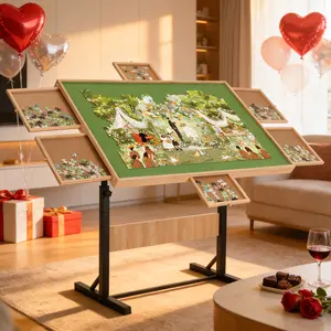 FUNTOK 1500/2000 Piece Puzzle Table for Adults & Couples, Portable Wooden Puzzle Board with 6 Drawers, Adjustable Height & 4-Angle Tilt, Transparent Cover & Non-Slip Felt Surface | Perfect for Mom & Puzzle Lovers