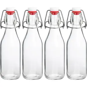 Swing Top Bottles,8.5oz 4 Pack Flip Top Glass Bottle with Airtight Grolsch Closures, Reusable for Kombucha, Beer, Cold Brew, Homemade Beverages & Storage
