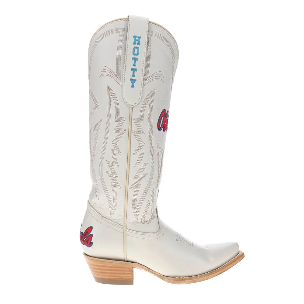 Gameday Boots Womens University Of Mississippi Gameday Embroidered Snip Toe Pull On  Casual Boots Mid Calf Low Heel 1-2" - Off White