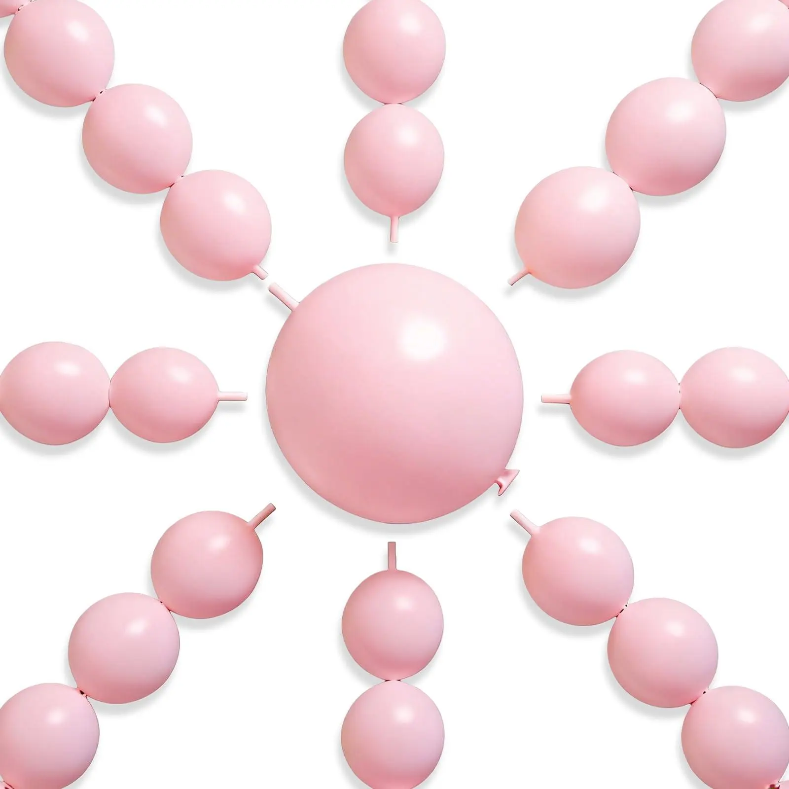 PartyWoo Baby Pink Linking Balloons 100pcs 12 Inch Light Pastel Pink Link Balloons for Baby Shower Gender Reveal Birthday Bridal Shower Engagement Bachelorette Party Decorations Pink-W06