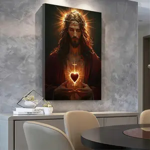 Jesus Sacred Heart Wall Art  Canvas Painting Poster Artwork Gallery Religious Christian Picture Ready to Hang for Bedroom Living Room Home and Church Decor