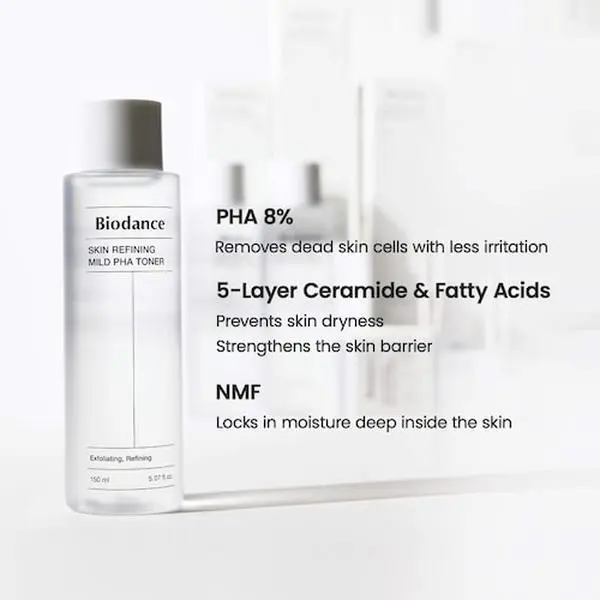Skin Refining Mild PHA Toner with 8% PHA for Gentle Exfoliation hyaluronic acid moxy dixon even tone biphase