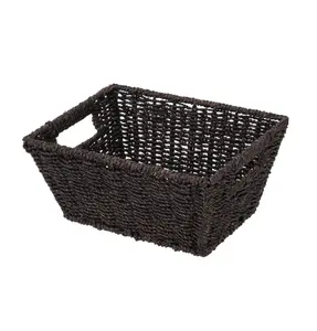 Espresso Handwoven Seagrass Basket, Rectangle