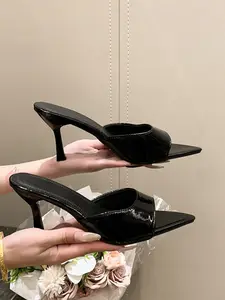 2026 Pointed Toe PU Leather Slippers, Strap High Heel Sandals, Open-Toe Mules, Summer Fashion, Perfect for Dates/parties/commute